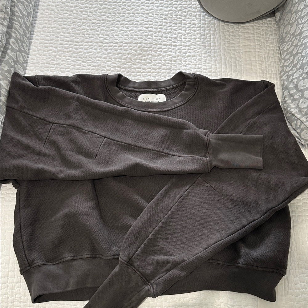 Les tien Cropped fleece Women's Sweatshirt washed brown sz xs